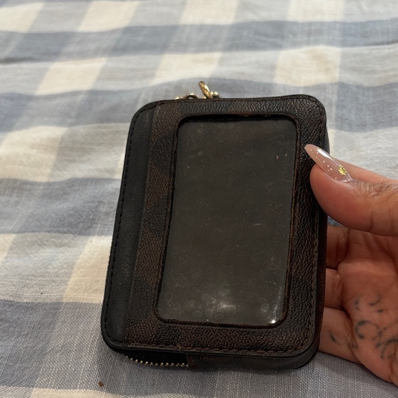 Coach Signature Brown and Black Card Holder with Gold Chain - Picture 4 of 7